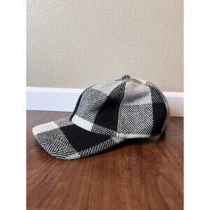 Fairbault Mill Wool Logger Baseball Cap Hat Black Plaid Leather Strap One Size